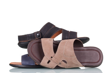 Summer men's leather shoes isolated on white background