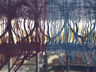 red and blue fibers of a piece of cloth
