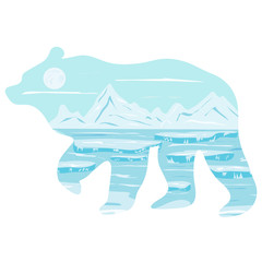 Graphic illustration. The polar landscape of the lake and ice. Illustration for t-shirts, trenches or covers.