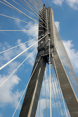 Steel ropes of cable-stayed Swietokrzyski Bridge in Warsaw, Poland