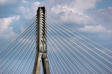 Steel ropes of cable-stayed Swietokrzyski Bridge in Warsaw, Poland