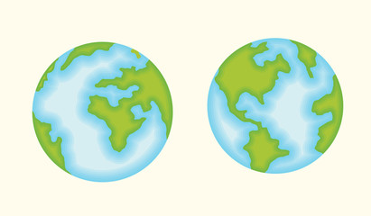Vector illustration of Earth globes. Flat planet Earth