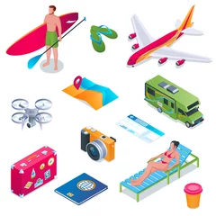 Foto op Canvas Summer vacation icons set. Isometric style © Genestro
