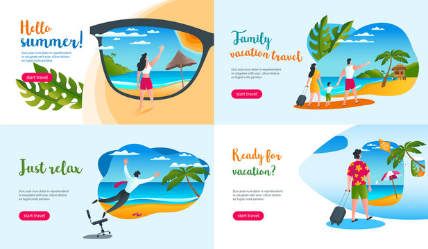 Landing page templates for summer vacation. Vector illustration mock-up for website and mobile website