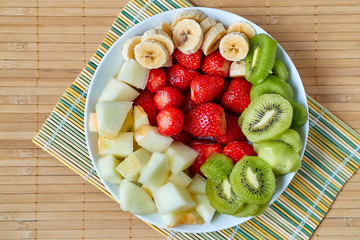 Bowl of fruit prepared for breakfast