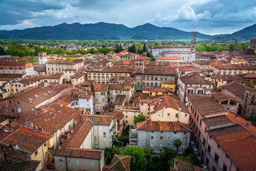 Fototapeta na wymiar Aerial cityscape of Lucca, Tuscany