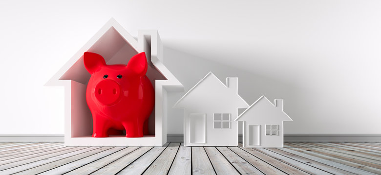 Rotes Sparschwein im Symbolhaus - helles Umfeld