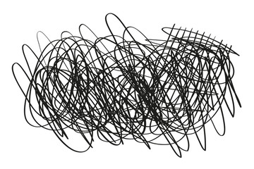 Chaos on isolated background. Abstract tangled texture. Random chaotic lines. Hand drawn dinamic scrawls. Black and white illustration. Universal pattern
