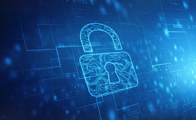 Security concept: Lock on digital screen, cyber security concept background