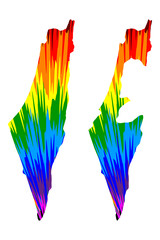 Israel - map is designed rainbow abstract colorful pattern, State of Israel map made of color explosion,