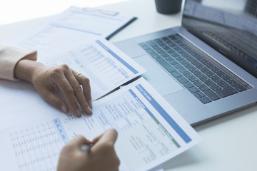 Businessman or Manager work with financial paper report, business planing and analysis of growth concept.