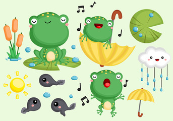 a vector collection of cute frogs and tadpoles