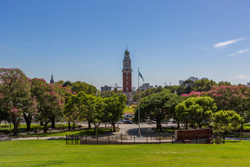 Obraz premium Torre Monumental a clock tower located in the district of Retiro in the Plaza Británica next to the Calle San Martín, bright day light blue sky, Buenos Aires, Argentina.