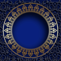 Round golden  vintage frame in blue