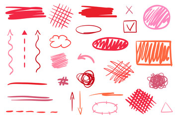 Hand drawn geometric shapes on isolated white background. Abstract signs and symbols. Wavy tangled patterns. Elements for design