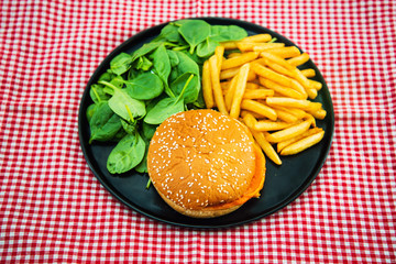 Cheese burger - American cheese burger with Golden French fries
