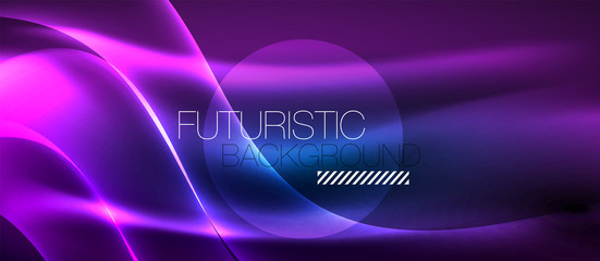 Glowing abstract wave on dark, shiny motion, magic space light. Techno abstract background