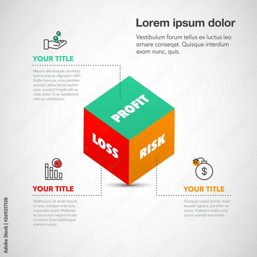 Aufkleber Simple visualization for profit, risk and loss with cube and line icons with accent. Easy to use for your design or presentation.