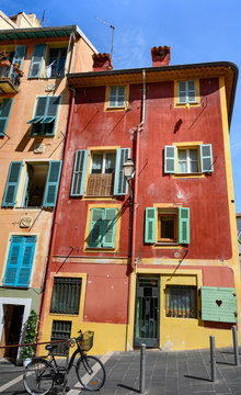 Colorful facade of old town in Nice, France.