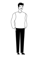 man avatar cartoon character in black and white vector illustration