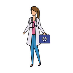 female doctor with stethoscope and medical kit