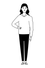 woman avatar cartoon character in black and white vector illustration