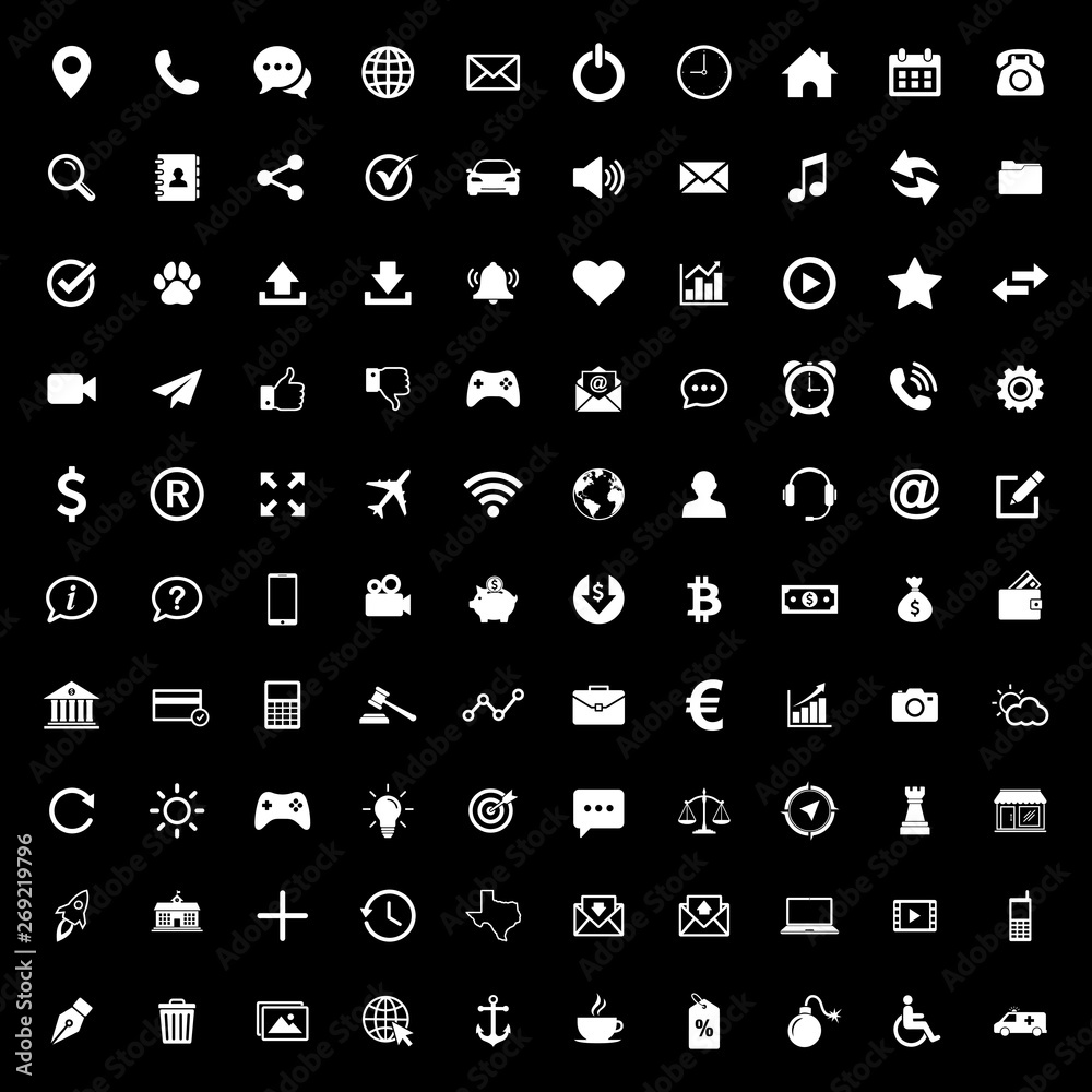 Sticker 100 icons for web, web icons set vector. social media icons vector