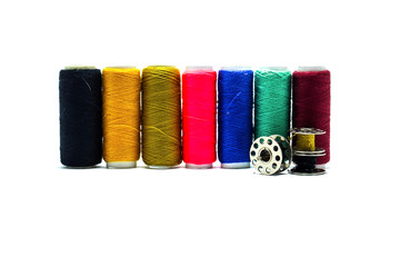 Multicolor threads on white background