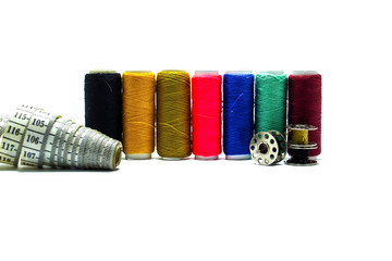Multicolor threads on white background