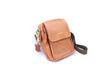 Brown bag leather on isolated white