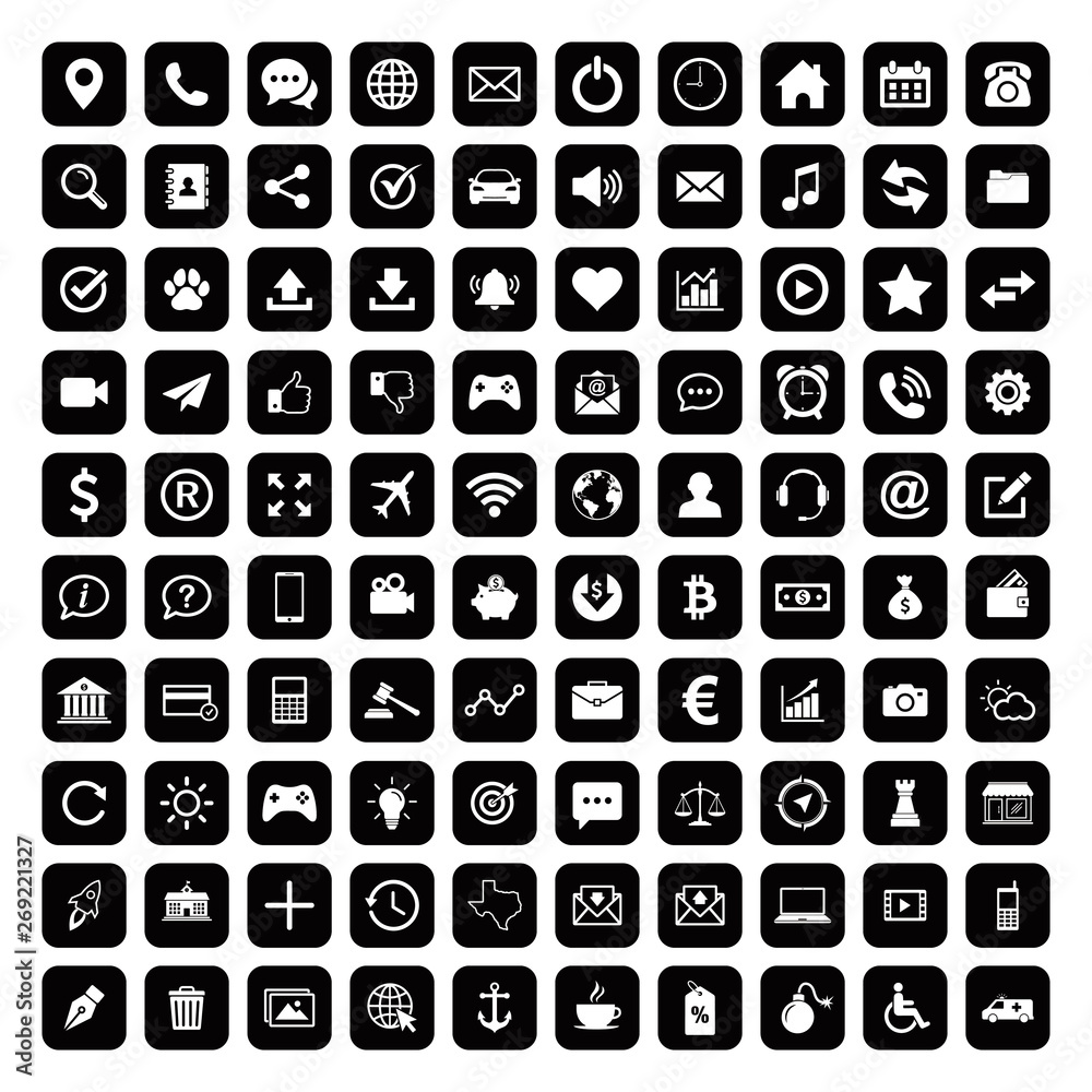 Wall mural 100 icons for web, web icons set vector. social media icons vector