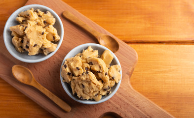 a serving of homemade cookie dough top view.