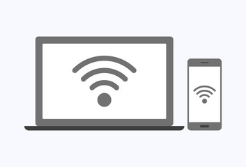 Wifi technology icon with smartphone and laptop on white background