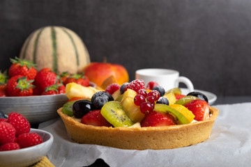 homemade fruit pie on a rustic wooden table