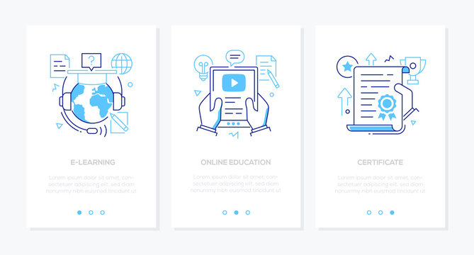 Online education - set of line design style vertical web banners