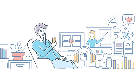 Podcast - colorful line design style vector illustration