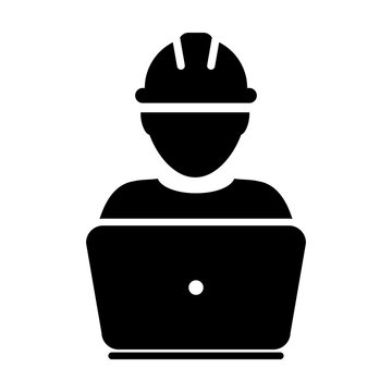 recommend clip art: Operator worker icon vector male Construction service person profile avatar with laptop and hardhat helmet in glyph pictogram illustration