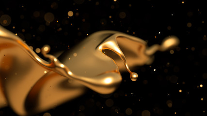 Elegant, luxury splash of gold liquid. 3d illustration, 3d rendering. - 269225741