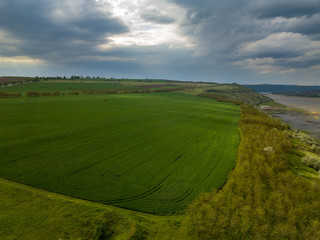 Flight over cultivating field in the spring. Moldova Republic of.