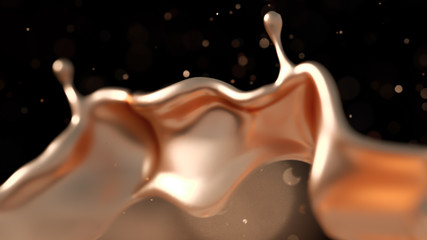 Elegant, luxury splash of gold liquid. 3d illustration, 3d rendering.