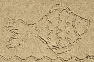 fish symbol written on sand