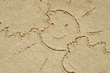 sun and clouds written on sand sand