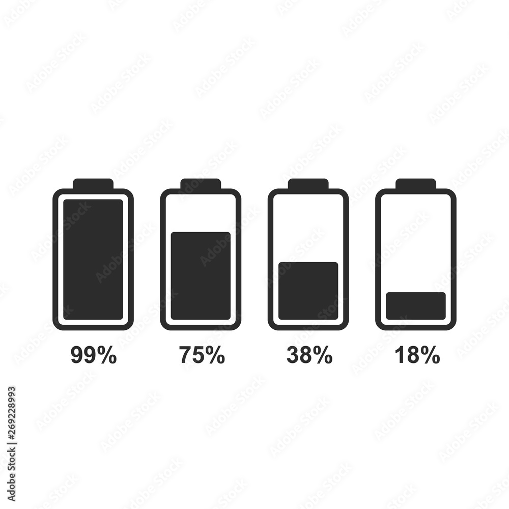 Poster battery level indicators. flat battery icons for design.