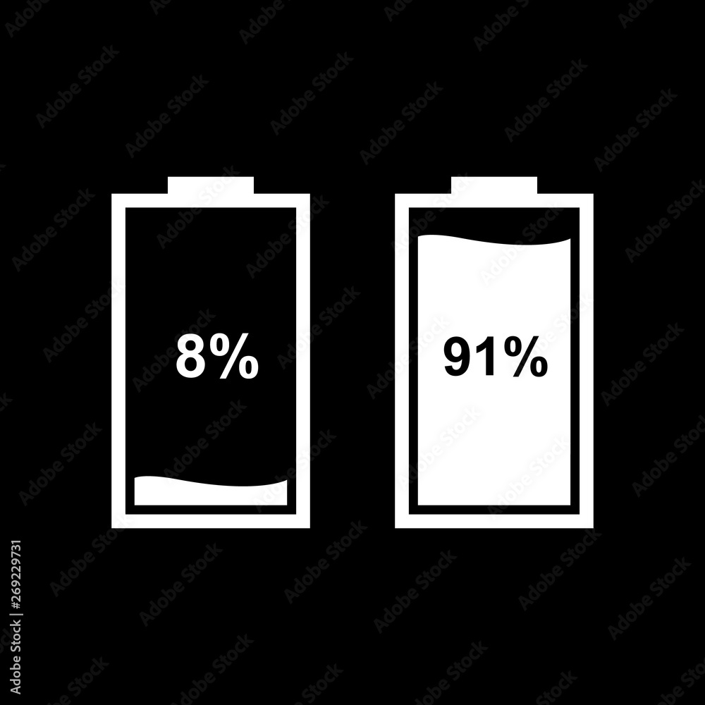 Poster vector flat battery icons. icons of charge level indicators for phone, tablet and for other devices.