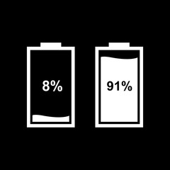 Vector flat battery icons. Icons of charge level indicators for phone, tablet and for other devices.