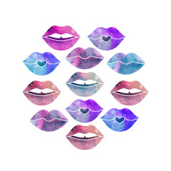 Set of watercolor lips, colorful trend illustration. Isolated on white.