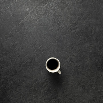 Coffee Cup On Dark Stone Background From Above With Space For Text, Notes - Bilder