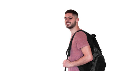 handsome guy with a backpack on a white background