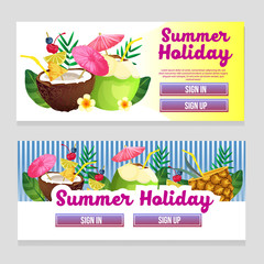 colorful web banner summer theme with cocktail drink