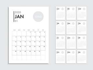 Calendar 2020 template planner vector diary in a minimalist style